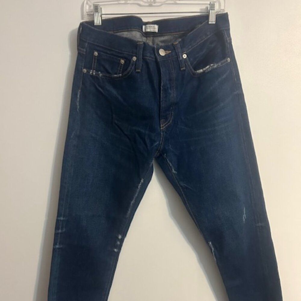Zara Woman Fly button 5 pocket distressed raw hem ankle jeans, size 6